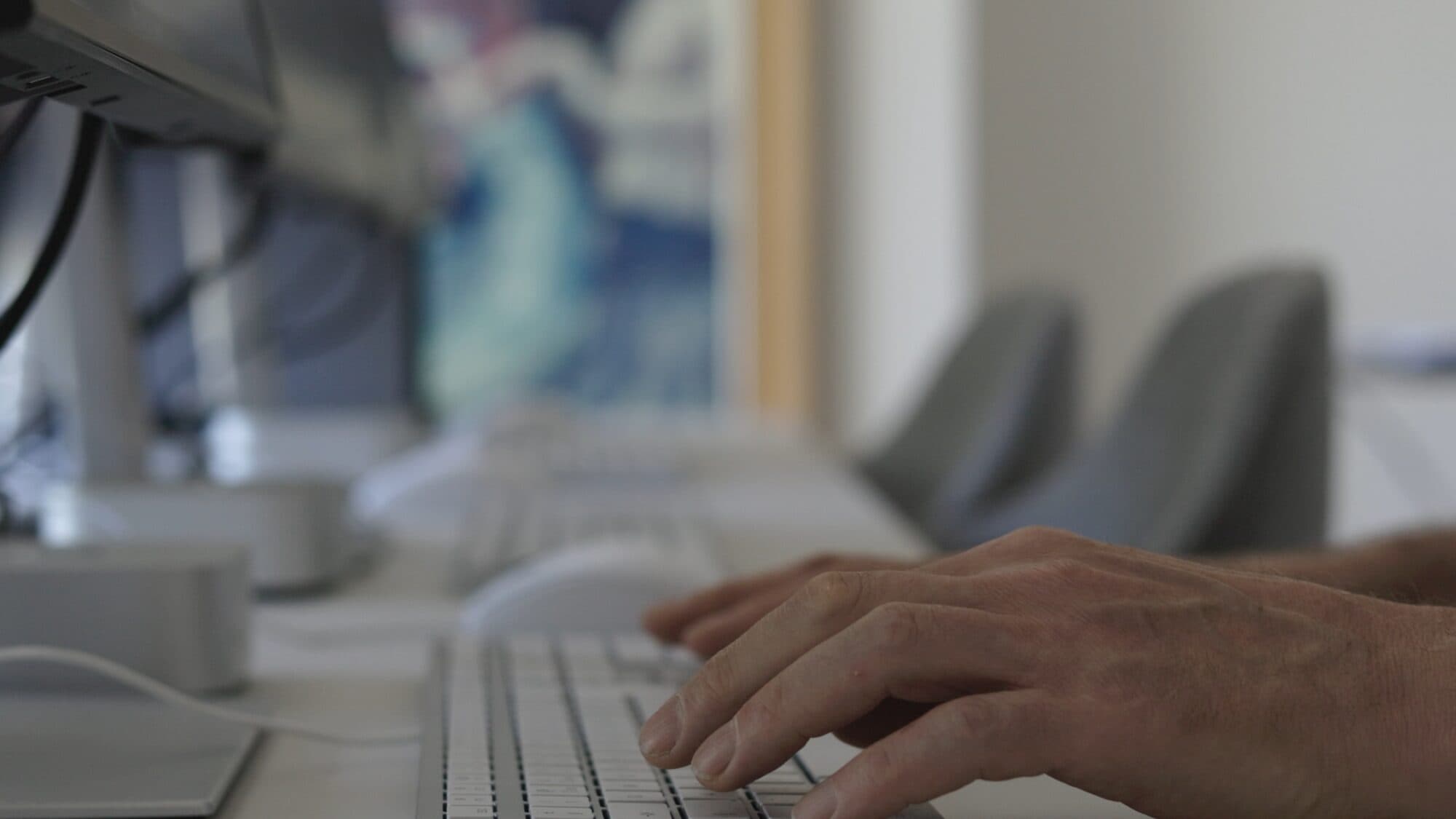 Close-up of a delegate keyboard and workstation